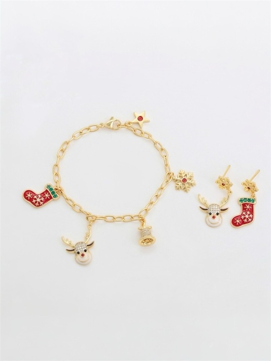 SC JEWELRY Jewelry - Christmas Bracelet and Earrings Set 14k Gold Christmas Deer Socks